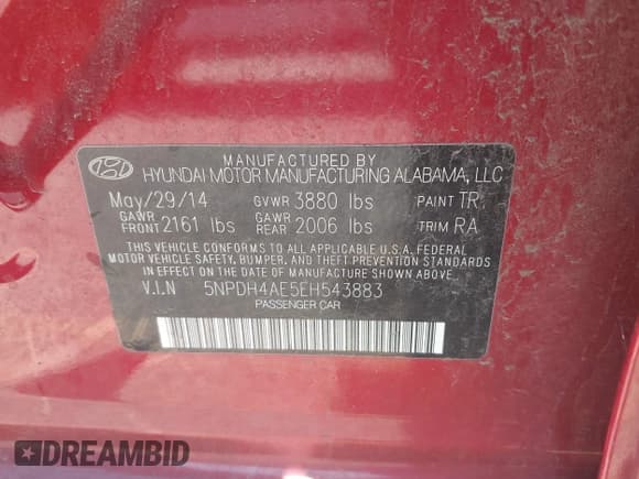 ✅ 2014 Hyundai Elantra SE • VIN: 5NPDH4AE5EH543883 • Lot: 43222326. Listed on IAAI with 56,826 mi. Free auction sales archive from the USA and detailed vehicle history report at DreamBid. Image 9.