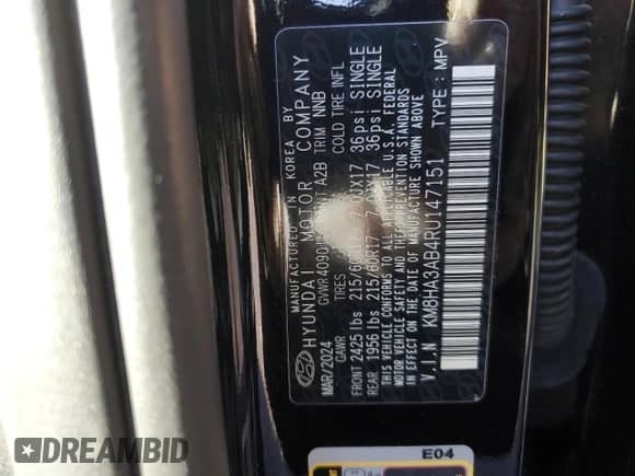 2024 Hyundai Kona SE with VIN KM8HA3AB4RU147151, listed as a Copart auction lot 84599314 with 5,617 mi miles and Salvage title. Bid and sale history available at DreamBid. Image 13.