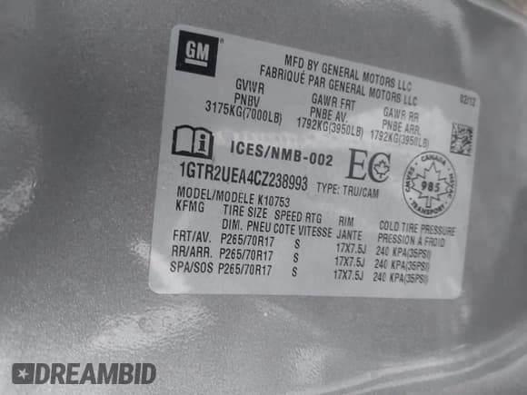 ✅ 2012 GMC Sierra 1500 SL • VIN: 1GTR2UEA4CZ238993 • Lot: 41501556. Listed on IAAI with 125,080 mi. Free auction sales archive from the USA and detailed vehicle history report at DreamBid. Image 9.