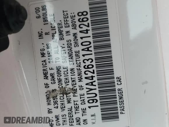 ✅ 2001 Acura CL Type S • VIN: 19UYA42631A014268 • Lot: 45432075. Wystawiony na Copart z przebiegiem 128 820 mil. Bezpłatny archiwum sprzedaży aukcyjnych z USA i szczegółowy raport historii pojazdu na DreamBid. Zdjęcie 12.