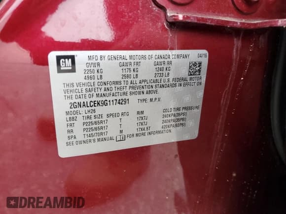 ✅ 2016 Chevrolet Equinox LT • VIN: 2GNALCEK9G1174291 • Lot: 86450545. Wystawiony na Copart z przebiegiem 84 283 mil. Bezpłatny archiwum sprzedaży aukcyjnych z USA i szczegółowy raport historii pojazdu na DreamBid. Zdjęcie 13.