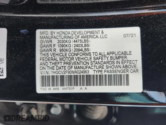 ✅ 2021 Honda Accord Touring • VIN: 1HGCV2F90MA024963 • Лот: 67002035. Опубликован ранее на Copart с пробегом 61 668 миль. Бесплатный доступ к архиву аукционных продаж из США и подробный отчёт об истории автомобиля на DreamBid. Изображение 13.