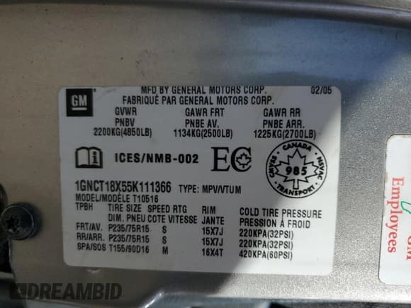 ✅ 2005 Chevrolet Blazer LS • VIN: 1GNCT18X55K111366 • Lot: 54942375. Wystawiony na Copart z przebiegiem Nie podano. Bezpłatny archiwum sprzedaży aukcyjnych z USA i szczegółowy raport historii pojazdu na DreamBid. Zdjęcie 12.