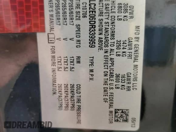 2013 Chevrolet Tahoe Commercial с VIN 1GNLC2E06DR339959, выставлен на аукционе Copart как лот 80303465 с пробегом 124 716 миль миль и Списание • Salvage title. История ставок и продаж доступна на DreamBid. Изображение 13.