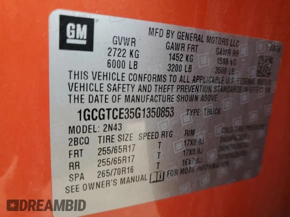 ✅ 2016 Chevrolet Colorado 4WD LT • VIN: 1GCGTCE35G1350853 • Лот: 74915114. Опубликован ранее на Copart с пробегом 103 222 миль. Бесплатный доступ к архиву аукционных продаж из США и подробный отчёт об истории автомобиля на DreamBid. Изображение 14.