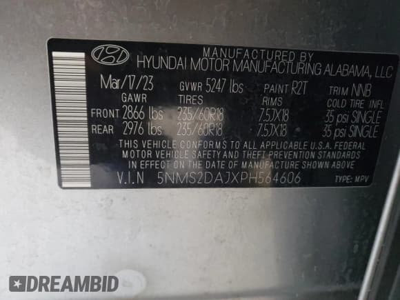 ✅ 2023 Hyundai Santa Fe SEL • VIN: 5NMS2DAJXPH564606 • Lot: 75344394. Wystawiony na Copart z przebiegiem 35 007 mil. Bezpłatny archiwum sprzedaży aukcyjnych z USA i szczegółowy raport historii pojazdu na DreamBid. Zdjęcie 12.