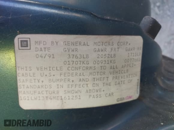 ✅ 1991 Chevrolet Beretta • VIN: 1G1LW13T4ME161251 • Лот: 41663013. Опубликован ранее на IAAI с пробегом 179 803 миль. Бесплатный доступ к архиву аукционных продаж из США и подробный отчёт об истории автомобиля на DreamBid. Изображение 9.