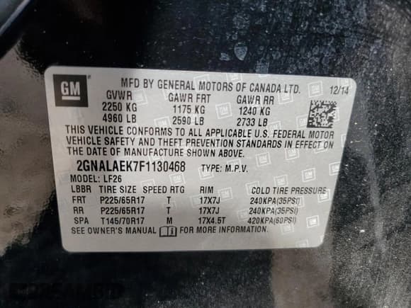 ✅ 2015 Chevrolet Equinox LS • VIN: 2GNALAEK7F1130468 • Лот: 69119764. Опубликован ранее на Copart с пробегом 193 219 миль. Бесплатный доступ к архиву аукционных продаж из США и подробный отчёт об истории автомобиля на DreamBid. Изображение 14.