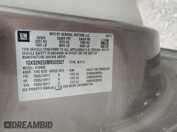 ✅ 2011 GMC Yukon XL SLT • VIN: 1GKS2KE32BR320327 • Lot: 51105125. Listed on Copart with 259,174 mi. Free auction sales archive from the USA and detailed vehicle history report at DreamBid. Image 13.