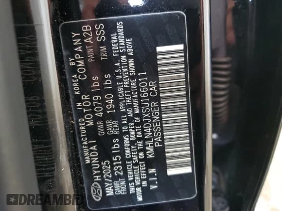 ✅ 2025 Hyundai Elantra Limited • VIN: KMHLN4DJXSU166011 • Lot: 91218875. Wystawiony na Copart z przebiegiem 10 446 mil. Bezpłatny archiwum sprzedaży aukcyjnych z USA i szczegółowy raport historii pojazdu na DreamBid. Zdjęcie 12.