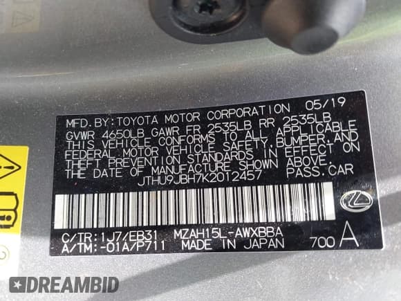 ✅ 2019 Lexus UX 250h • VIN: JTHU9JBH7K2012457 • Лот: 42470431. Опубликован ранее на IAAI с пробегом 106 089 миль. Бесплатный доступ к архиву аукционных продаж из США и подробный отчёт об истории автомобиля на DreamBid. Изображение 9.