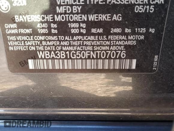 ✅ 2015 BMW 3 Series 320i • VIN: WBA3B1G50FNT07076 • Lot: 89539905. Wystawiony na Copart z przebiegiem 196 158 mil. Bezpłatny archiwum sprzedaży aukcyjnych z USA i szczegółowy raport historii pojazdu na DreamBid. Zdjęcie 12.