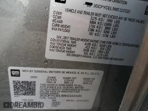 ✅ 2022 Chevrolet Silverado 1500 Custom Trail Boss • VIN: 3GCPYCEL9NG110320 • Lot: 51608405. Wystawiony na Copart z przebiegiem 50 716 mil. Bezpłatny archiwum sprzedaży aukcyjnych z USA i szczegółowy raport historii pojazdu na DreamBid. Zdjęcie 12.