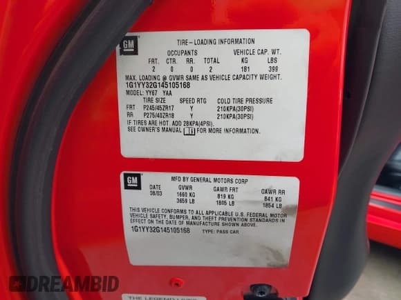 ✅ 2004 Chevrolet Corvette • VIN: 1G1YY32G145105168 • Лот: 42390079. Опубликован ранее на IAAI с пробегом 44 073 миль. Бесплатный доступ к архиву аукционных продаж из США и подробный отчёт об истории автомобиля на DreamBid. Изображение 9.