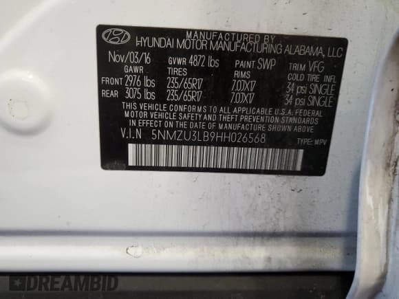 ✅ 2017 Hyundai Santa Fe 2.4L • VIN: 5NMZU3LB9HH026568 • Лот: 51991374. Опубликован ранее на Copart с пробегом Не указан. Бесплатный доступ к архиву аукционных продаж из США и подробный отчёт об истории автомобиля на DreamBid. Изображение 13.