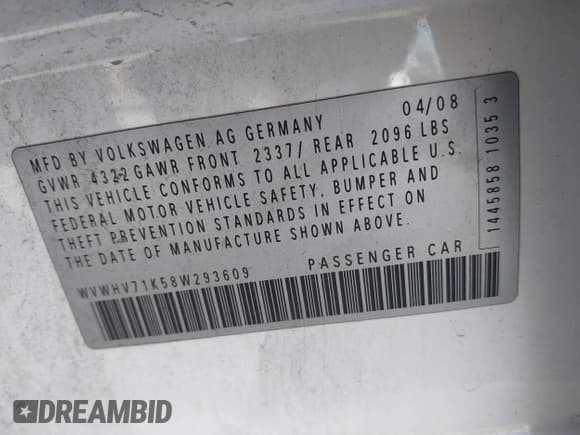 ✅ 2008 Volkswagen Golf GTI • VIN: WVWHV71K58W293609 • Lot: 43242583. Listed on IAAI with 223,759 mi. Free auction sales archive from the USA and detailed vehicle history report at DreamBid. Image 9.
