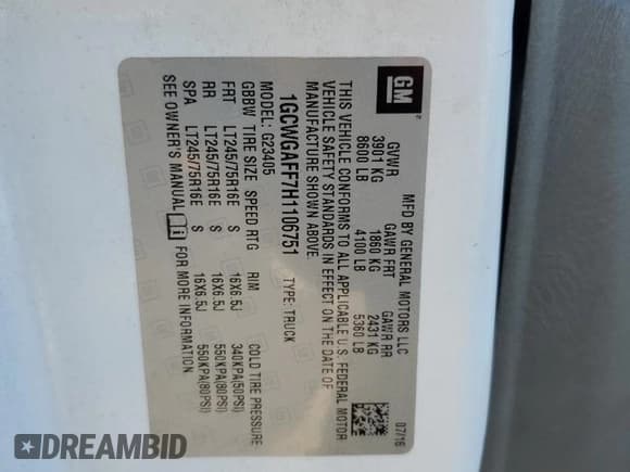 ✅ 2017 Chevrolet Express Cargo • VIN: 1GCWGAFF7H1106751 • Lot: 93034535. Wystawiony na Copart z przebiegiem 179 863 mil. Bezpłatny archiwum sprzedaży aukcyjnych z USA i szczegółowy raport historii pojazdu na DreamBid. Zdjęcie 12.