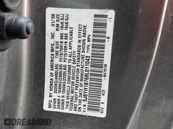 ✅ 2008 Honda Element EX • VIN: 5J6YH18768L011043 • Лот: 89536785. Опубликован ранее на Copart с пробегом 272 790 миль. Бесплатный доступ к архиву аукционных продаж из США и подробный отчёт об истории автомобиля на DreamBid. Изображение 14.