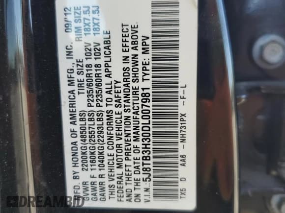 ✅ 2013 Acura RDX • VIN: 5J8TB3H30DL007981 • Lot: 90296345. Listed on Copart with 174,193 mi. Free auction sales archive from the USA and detailed vehicle history report at DreamBid. Image 14.