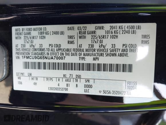 ✅ 2022 Ford Escape SE • VIN: 1FMCU9G65NUA70007 • Lot: 42160232. Listed on IAAI with 39,668 mi. Free auction sales archive from the USA and detailed vehicle history report at DreamBid. Image 9.