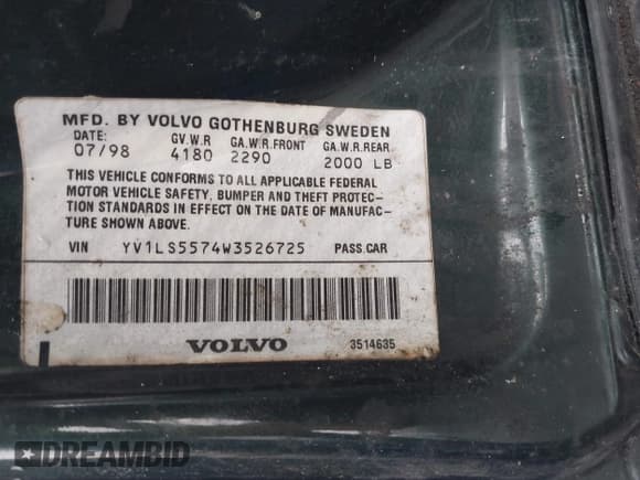 ✅ 1998 Volvo S70 • VIN: YV1LS5574W3526725 • Лот: 40676024. Опубликован ранее на IAAI с пробегом 241 558 миль. Бесплатный доступ к архиву аукционных продаж из США и подробный отчёт об истории автомобиля на DreamBid. Изображение 9.