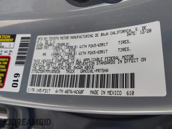 ✅ 2021 Toyota Tacoma SR5 • VIN: 3TMDZ5BN7MM105036 • Lot: 43059969. Wystawiony na IAAI z przebiegiem 49 348 mil. Bezpłatny archiwum sprzedaży aukcyjnych z USA i szczegółowy raport historii pojazdu na DreamBid. Zdjęcie 9.