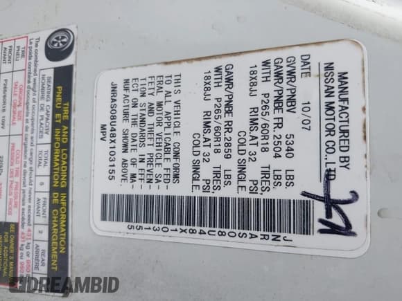 ✅ 2008 Infiniti FX • VIN: JNRAS08U48X103155 • Lot: 42422449. Wystawiony na IAAI z przebiegiem 213 000 mil. Bezpłatny archiwum sprzedaży aukcyjnych z USA i szczegółowy raport historii pojazdu na DreamBid. Zdjęcie 9.