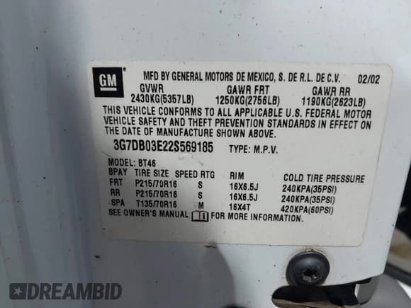 ✅ 2002 Pontiac Aztek • VIN: 3G7DB03E22S569185 • Lot: 42122413. Wystawiony na IAAI z przebiegiem Nie podano. Bezpłatny archiwum sprzedaży aukcyjnych z USA i szczegółowy raport historii pojazdu na DreamBid. Zdjęcie 9.