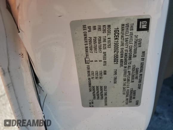 ✅ 2009 Chevrolet Silverado 1500 Work Truck • VIN: 1GCEK19009Z155021 • Lot: 75193364. Listed on Copart with 258,850 mi. Free auction sales archive from the USA and detailed vehicle history report at DreamBid. Image 12.