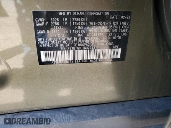 ✅ 2022 Subaru Outback Wilderness • VIN: 4S4BTGSD3N3204317 • Lot: 54473205. Listed on Copart with 86,380 mi. Free auction sales archive from the USA and detailed vehicle history report at DreamBid. Image 14.