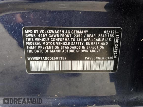 ✅ 2013 Volkswagen CC R-Line • VIN: WVWBP7AN0DE501387 • Lot: 89675465. Wystawiony na Copart z przebiegiem 97 101 mil. Bezpłatny archiwum sprzedaży aukcyjnych z USA i szczegółowy raport historii pojazdu na DreamBid. Zdjęcie 12.