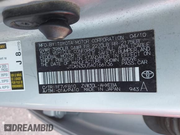 ✅ 2010 Toyota Prius II • VIN: JTDKN3DU5A0166136 • Lot: 43679769. Listed on IAAI with 268,527 mi. Free auction sales archive from the USA and detailed vehicle history report at DreamBid. Image 9.