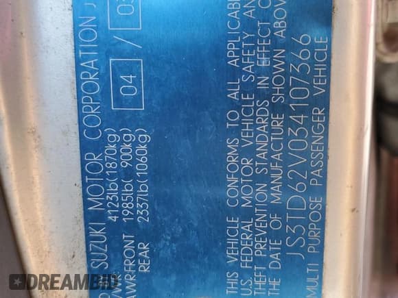 ✅ 2003 Suzuki Grand Vitara • VIN: JS3TD62V034107366 • Lot: 66004805. Wystawiony na Copart z przebiegiem 160 986 mil. Bezpłatny archiwum sprzedaży aukcyjnych z USA i szczegółowy raport historii pojazdu na DreamBid. Zdjęcie 12.