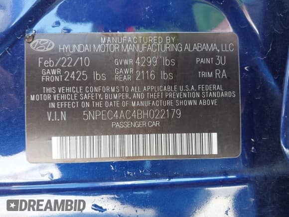 ✅ 2011 Hyundai Sonata Limited • VIN: 5NPEC4AC4BH022179 • Lot: 43304712. Listed on IAAI with 124,189 mi. Free auction sales archive from the USA and detailed vehicle history report at DreamBid. Image 9.