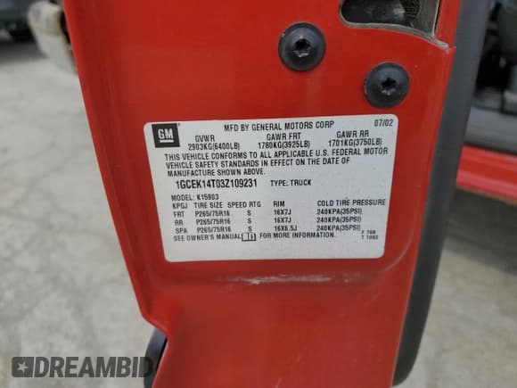 ✅ 2003 Chevrolet Silverado 1500 LS • VIN: 1GCEK14T03Z109231 • Lot: 56831595. Listed on Copart with 247,103 mi. Free auction sales archive from the USA and detailed vehicle history report at DreamBid. Image 12.