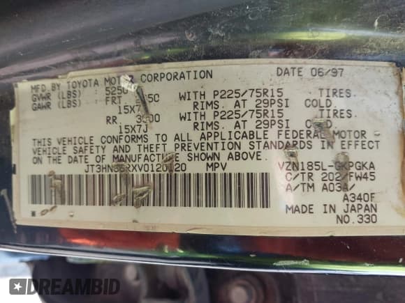 ✅ 1997 Toyota 4Runner SR5 • VIN: JT3HN86RXV0120120 • Lot: 42581100. Listed on IAAI with 239,586 mi. Free auction sales archive from the USA and detailed vehicle history report at DreamBid. Image 9.