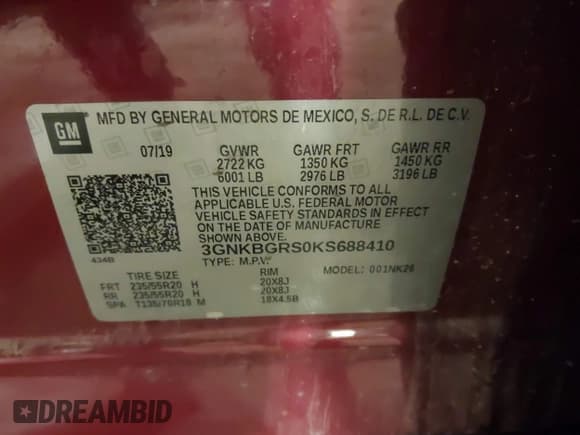 ✅ 2019 Chevrolet Blazer • VIN: 3GNKBGRS0KS688410 • Lot: 43447550. Listed on IAAI with 78,973 mi. Free auction sales archive from the USA and detailed vehicle history report at DreamBid. Image 9.