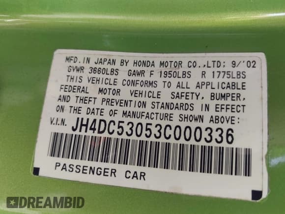 ✅ 2003 Acura RSX Type S • VIN: JH4DC53053C000336 • Лот: 42879384. Опубликован ранее на IAAI с пробегом 99 200 миль. Бесплатный доступ к архиву аукционных продаж из США и подробный отчёт об истории автомобиля на DreamBid. Изображение 9.