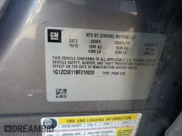 ✅ 2011 Chevrolet Malibu 1LT • VIN: 1G1ZC5E11BF218020 • Lot: 76880924. Listed on Copart with 215,802 mi. Free auction sales archive from the USA and detailed vehicle history report at DreamBid. Image 12.