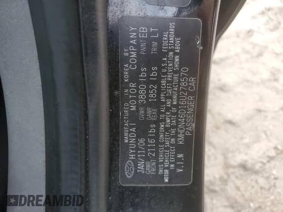 ✅ 2006 Hyundai Elantra GLS • VIN: KMHDN46D16U278570 • Лот: 85740364. Размещён на Copart с пробегом 169 950 миль миль. Получите бесплатный доступ к архиву аукционных продаж из США и посмотрите подробный отчёт об истории автомобиля на DreamBid. Изображение 14.