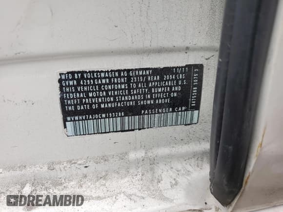 ✅ 2012 Volkswagen Golf GTI Autobahn • VIN: WVWHV7AJ0CW193286 • Lot: 53337005. Listed on Copart with 265,369 mi. Free auction sales archive from the USA and detailed vehicle history report at DreamBid. Image 12.