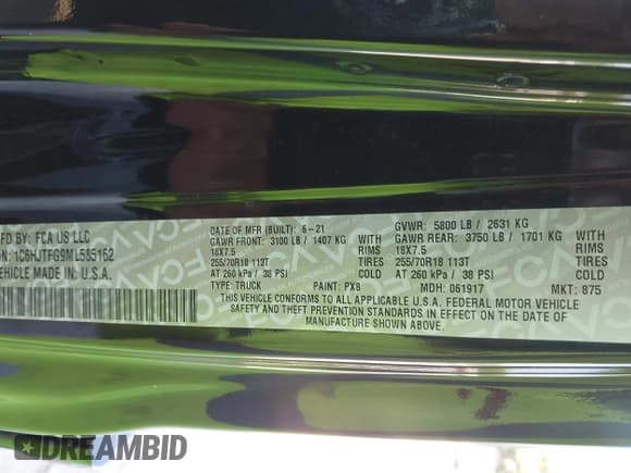 ✅ 2021 Jeep Gladiator Overland • VIN: 1C6HJTFG9ML585162 • Лот: 42650168. Опубликован ранее на IAAI с пробегом 71 925 миль. Бесплатный доступ к архиву аукционных продаж из США и подробный отчёт об истории автомобиля на DreamBid. Изображение 9.