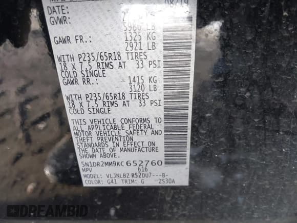 ✅ 2019 Nissan Pathfinder SV • VIN: 5N1DR2MM9KC652760 • Lot: 43879616. Wystawiony na IAAI z przebiegiem 102 389 mil. Bezpłatny archiwum sprzedaży aukcyjnych z USA i szczegółowy raport historii pojazdu na DreamBid. Zdjęcie 9.