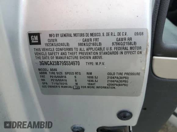 ✅ 2009 Chevrolet HHR 1LT • VIN: 3GNCA23B79S534970 • Lot: 90488925. Listed on Copart with 199,686 mi. Free auction sales archive from the USA and detailed vehicle history report at DreamBid. Image 12.