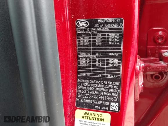 ✅ 2023 Land Rover Range Rover Evoque R-Dynamic S • VIN: SALZT2FX4PH199606 • Лот: 42561808. Опубликован ранее на IAAI с пробегом 37 615 миль. Бесплатный доступ к архиву аукционных продаж из США и подробный отчёт об истории автомобиля на DreamBid. Изображение 9.