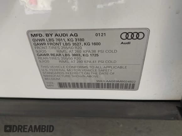 ✅ 2021 Audi e-tron Premium Plus • VIN: WA1LAAGE9MB024822 • Lot: 43668844. Listed on IAAI with 77,319 mi. Free auction sales archive from the USA and detailed vehicle history report at DreamBid. Image 9.