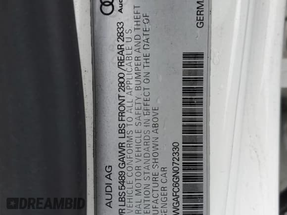 ✅ 2016 Audi A7 Premium Plus • VIN: WAUWGAFC6GN072330 • Lot: 53941805. Listed on Copart with 169,237 mi. Free auction sales archive from the USA and detailed vehicle history report at DreamBid. Image 12.