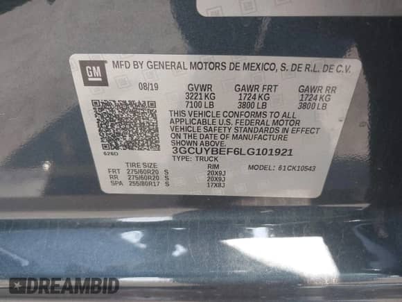 2020 Chevrolet Silverado 1500 Custom z VIN 3GCUYBEF6LG101921, wystawiony jako IAAI lot #42761613 z przebiegiem 72 944 mil mil oraz . Historia ofert i sprzedaży dostępna na DreamBid. Obrazek 9.