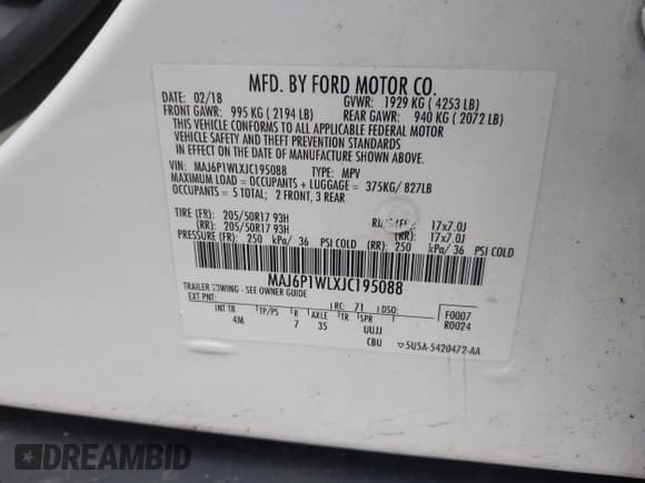 ✅ 2018 Ford EcoSport Titanium • VIN: MAJ6P1WLXJC195088 • Lot: 43770667. Listed on IAAI with 180,125 mi. Free auction sales archive from the USA and detailed vehicle history report at DreamBid. Image 9.