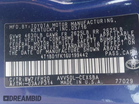 2016 Toyota Camry LE z VIN 4T1BD1FK1GU199442, wystawiony jako IAAI lot #41755284 z przebiegiem 137 239 mil mil oraz . Historia ofert i sprzedaży dostępna na DreamBid. Obrazek 9.